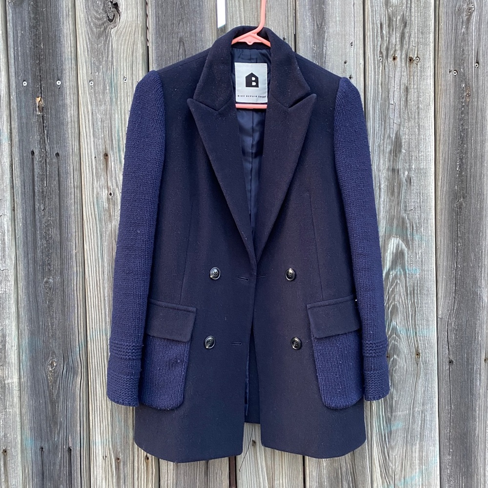 BEAN POLE BIKE REPAIR SHOP TWO TONE KNIT BLAZER PEACOAT JACKET KOREA